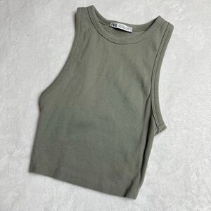 Zara Ribbed Green Wash Knit Crop Top Small Women